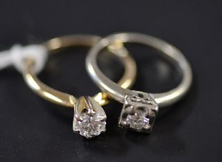 Two Rings to include, 14 karat gold ring set with diamonds, approximately .45 carats, size 6 1/2, along with 14 karat white gold ring, set with center