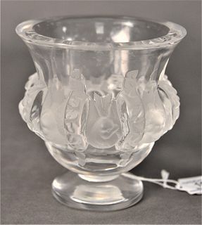 Lalique Clear and Frosted Glass Dampierre Vase, marked to the underside, height 4 3/4 inches.