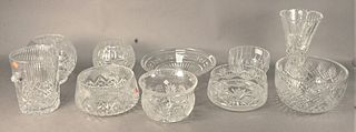 Ten Piece Lot of Cut Glass, to include an ice bucket, and tall vase along with eight bowls.