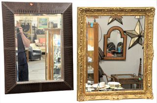 Two Contemporary Mirrors, one having gilt finish and other in faux leather, gilt 36" x 30", faux leather 33" x 25".