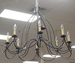 Eight Light Contemporary Chandelier, height 30 inches, diameter 36 inches.