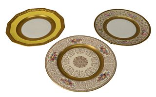 Three Sets of Porcelain Gold Rim Dinner Plates, to include twelve Ovington having floral details; six Limoge having floral details; along with twelve 
