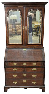 Queen Anne Style Burlwood Secretary Desk in Two Parts, height 39 inches, width 36 inches, depth 22 1/4 inches.
