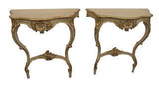 Pair of Louis XV Style Console Tables, height 38 inches, top 15 1/2" x 35 1/2".