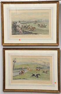 Set of Four After F.C. Turner "Vale of Aylesbury Steeple Chase" Hand Colored Engravings, printed by G & C Hunt, each with inscriptions in plate throug