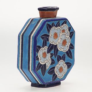 Longwy Primavera octagonal pottery vase