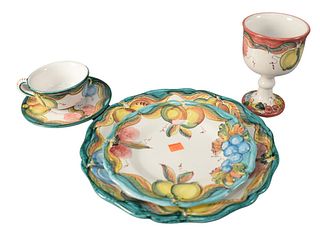 46 Piece Set of Italian Pottery to include, 8 goblets, 8 tea cups, 8 saucers, 8 salad plates, 8 dinner plates, 7 soup bowls, along with 3 serving piec