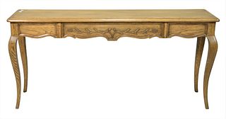 Auffray and Company French Style Hall Table, having one drawer with foliate motif raised on cabriole legs, height 27 3/4 inches, top 13 3/4" x 60".