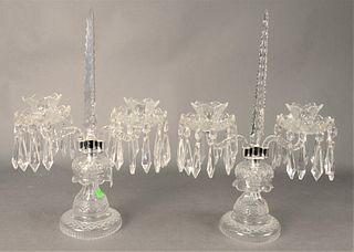 Pair of Signed Waterford Crystal Candelabra, having prisms, 19 inches, width 13 inches. Provenance: Estate of James Wadhams.