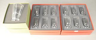 Set of Twelve Baccarat Glasses, having original fitted boxes, along with a Christofle vase in original box, glasses height 5 1/2 inches.
