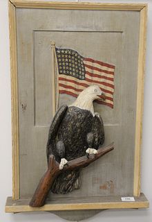 American Folk Art Wall Carving, having eagle form and American flag, signed and dated on the reverse "Philip Weber Jan 1943", height 25 1/2 inches, ov