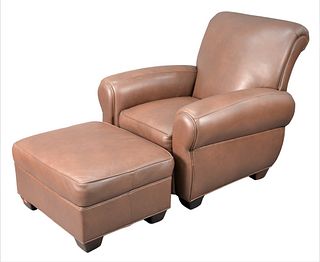 Zagaroli Classics Leather Club Chair, along with matching ottoman, height 38 inches, width 36 inches, depth 34 inches.