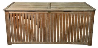 Outdoor Classic Teak Lift Top Storage Container, height 27 1/2 inches, top 27" x 62 1/2".