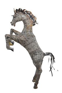 Outdoor Metal Sculpture of a Rearing Horse, height 92 inches.