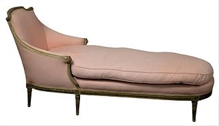 Louis XVI Chaise Lounge, having carved frame, height 33 1/2 inches, length 71 inches.