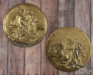 Two cast brass wall plaques, early 20th c.