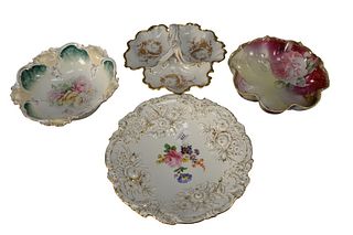 Four Piece Lot of Porcelain, to include R.S. Prussia bowl having rose and gilt decoration; Meissen bowl having floral center and gilt rim; along with 