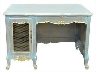Contemporary French Style Blue and Gold Paint Decorated Desk, height 30 inches, top 26" x 44", Provenance: David and Cynthia Kim, 22 Stoney Wylde Lane