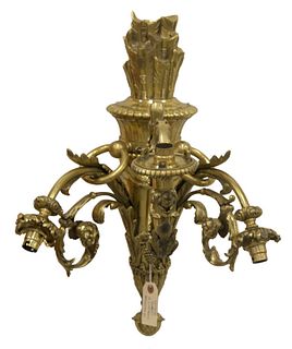 Large H. Luppens Bruxelles French Three Light Bronze Sconce, having foundry mark, height 21 inches.