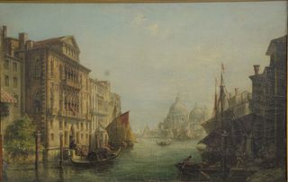 Italian School (19th Century), Gondolas Before Customs House, Venice, signed indistinctly lower right, oil on relined canvas, 16" x 24". Provenance: C