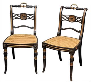 Pair of Reproduction Sheraton Fancy Chairs, both with caned seat, seat height 16 inches. 
