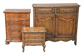 Three Piece Lot, to include a diminutive three drawer chest; an inlaid bachelors chest having four drawers; along with a small hall table having two d