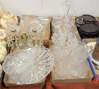 Four Tray Lots of Glass, to include cut glass and crystal bowls, vases, stems, glasses, etc.