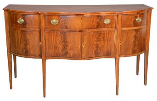 Mahogany Federal Style Sideboard, on square tapered legs, height 40 inches, width 70 inches, depth 26 inches (legs spliced).