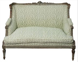 Louis XVI Settee, having carved frame, height 35 inches, length 47 inches, depth 29 inches.