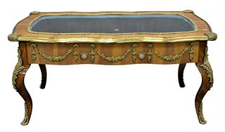 Louis XV Style Vitrine Coffee Table, having ormolu mounts throughout and blue felt interior, height 20 1/2 inches, top 25 1/2" x 43".