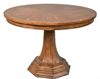 Round Mahogany Occasional Table, having pedestal base, height 30 inches, diameter 42 inches, Provenance: David and Cynthia Kim, 22 Stoney Wylde Lane, 