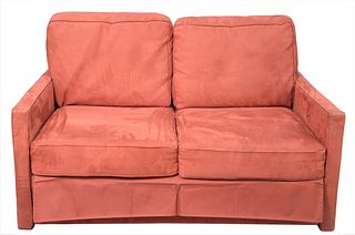 Upholstered Two Cushion Sleeper Sofa, height 38 inches, length 62 inches, depth 39 inches.