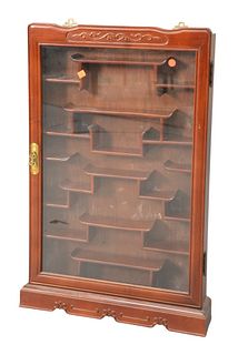 Chinese Wall Curio Cabinet, height 32 inches, width 20 inches, depth 3 3/4 inches.