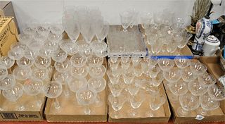 Nine Tray Lots of Glass Stemware, etched glass, crystal,etc.