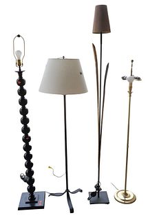 Group of Four Table Lamps, to include one contemporary reed form, one brass, one having a tri pedestal base, along with one contemporary metal form, t