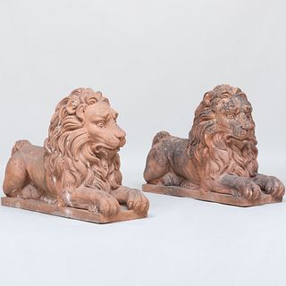 Pair Terracotta Models of Lions