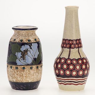 (2) Amphora and Longwy Primavera pottery vases