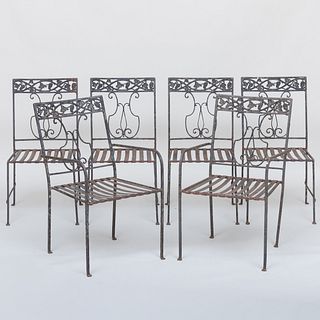 Set of Six Painted Iron Garden Chairs
