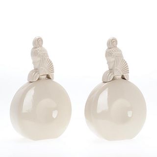 Pair French Art Deco white ceramic decanters