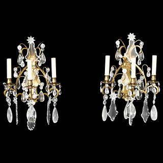 Pair Of Baccarat Style Hanging Crystal Sconces