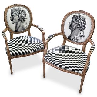 Pair Of Fornasetti Style Chairs