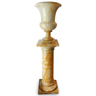 Large Yellow Veined Marble Pedestal Urn