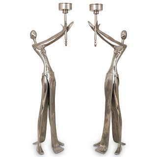 Pair of Nickel Plated Figural Candle Holders
