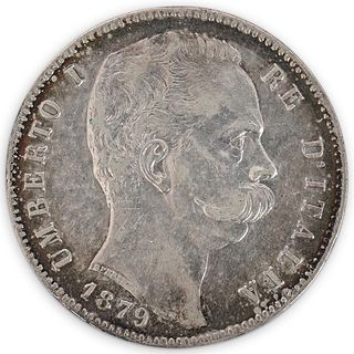 1879 Italy 5 Lire Silver Coin.