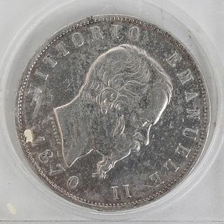 1870 Italy 5 Lire Silver Coin