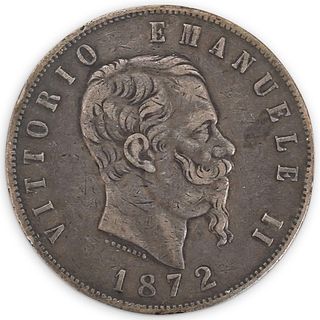 1872 Italy 5 Lire Silver Coin