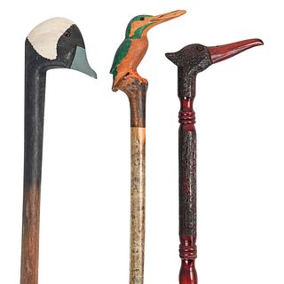 (3Pc) Bird Carved Walking Sticks