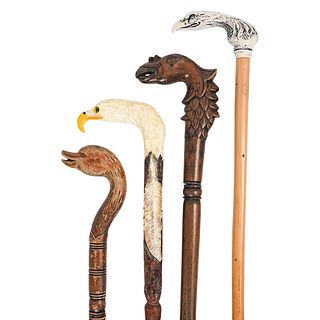(4Pc) Bird Carved Walking Sticks