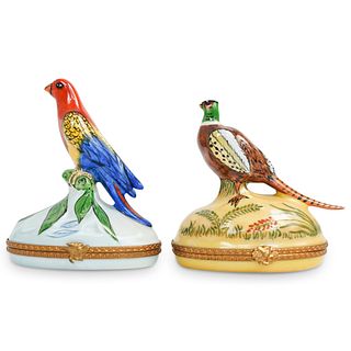 (2 Pc) Limoges Porcelain Bird Trinket Boxes