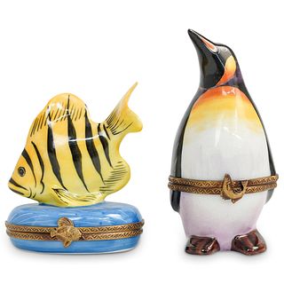 (2 Pc) Limoges Porcelain Animal Trinket Boxes